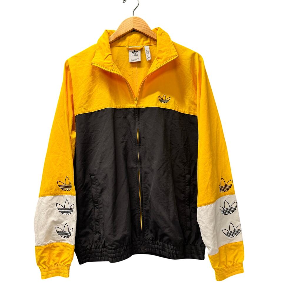 adidas Originals Jacket Mens Small Full Zip Yellow Black Colorblock Trefoil Logo